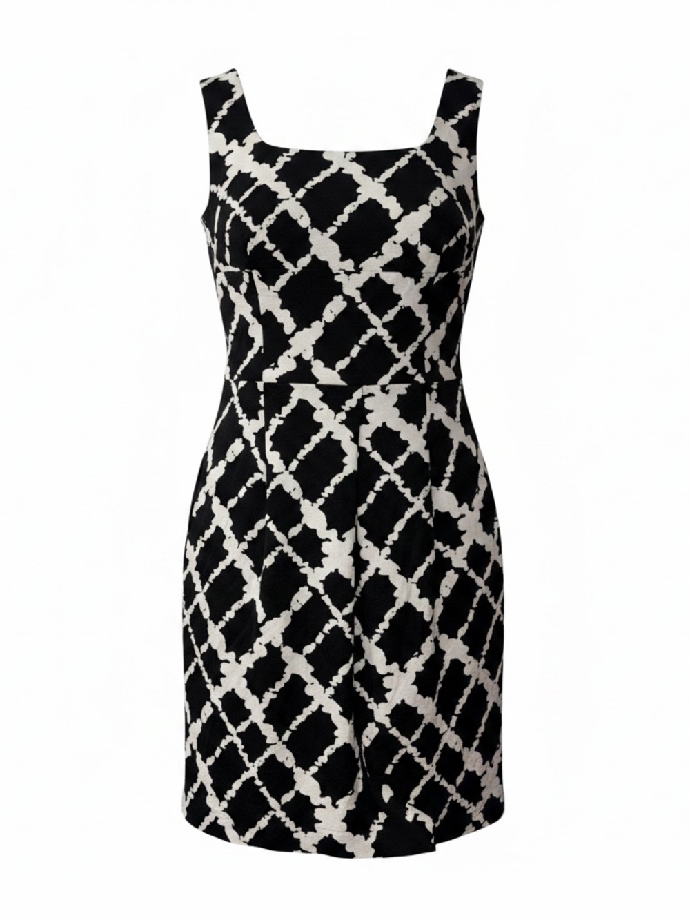 White House Black Market Black and White Lattice-Print Midi Dress
